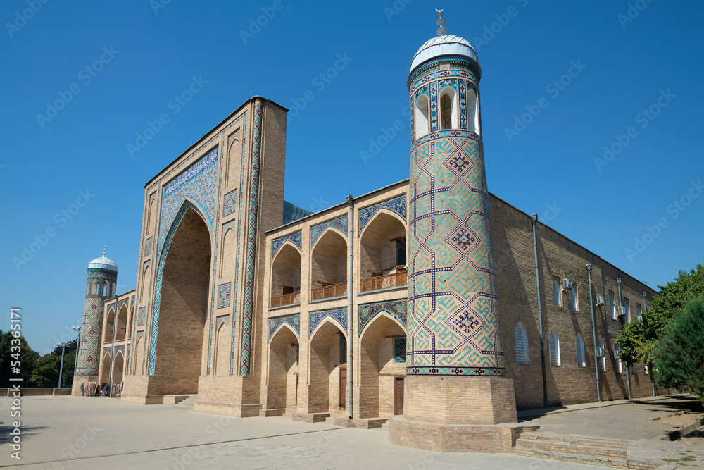 The building of the ancient Kukeldash madrasah(XVI century) close-up on a sunny day, Tashkent