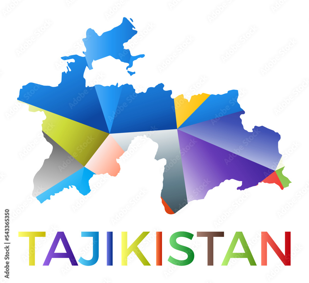 Obraz premium Bright colored Tajikistan shape. Multicolor geometric style country logo. Modern trendy design. Beautiful vector illustration.