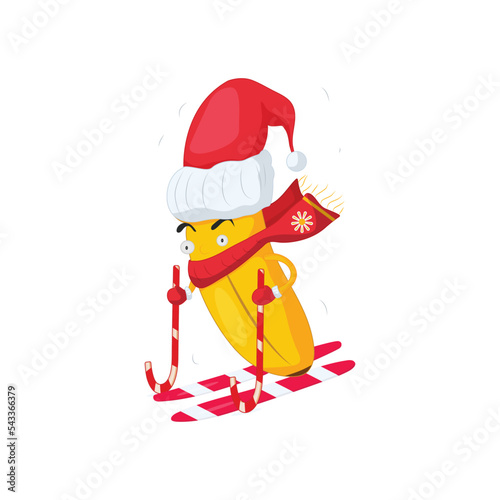 vector banana with Christmas hat. vector isolated on white background. Perfect for coloring book, textiles, icon, web, painting, books, t-shirt print.