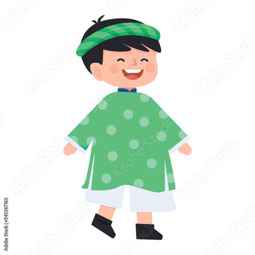 Lunar new year kid in traditional clothes	

