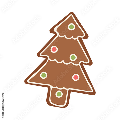 Gingerbread Xmas Tree Element On White Background. photo