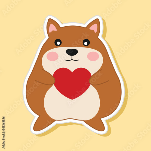 Sticker Style Cute Teddy Holding A Heart On Yellow Background.