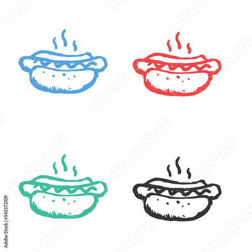 hot dogs, hotdog fast food vector icons in multiple colors 