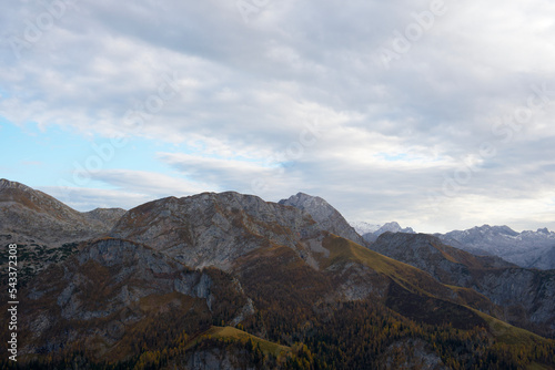 view of the alpine mountains on a cloudy autumn day
