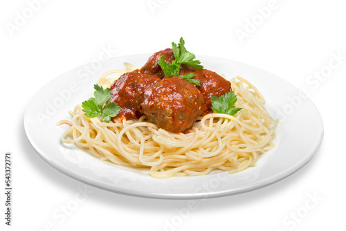 seving of spaghetti with meatballs