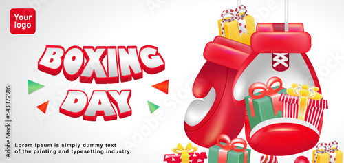 Boxing Day, 3d illustration of a pair of boxing gloves holding a gift. Suitable for events