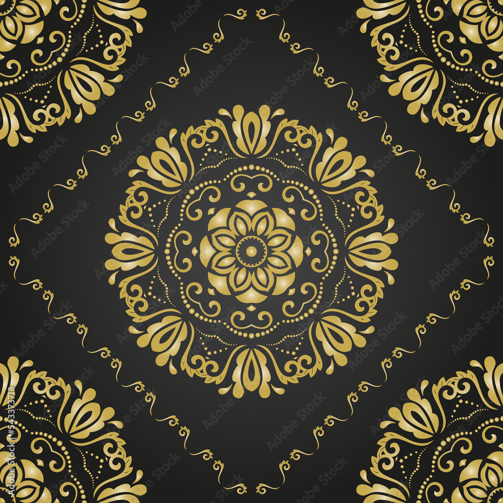 Classic seamless black and golden pattern. Damask orient ornament. Classic vintage background. Orient ornament for fabric, wallpaper and packaging Classic seamless black and golden pattern. Damask orient ornament. Classic vintage background. Orient ornament for fabric, wallpaper and packaging