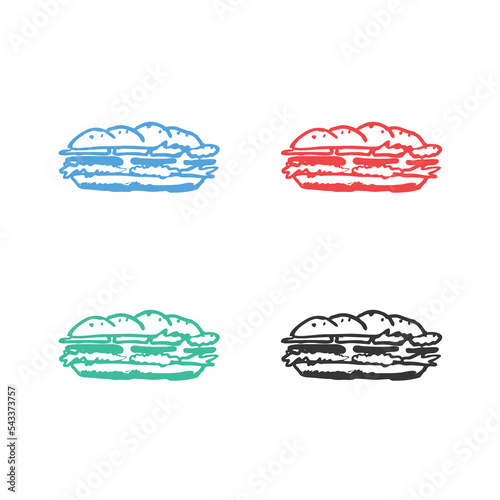 Sub with tomato, lettuce, ham, and cheese, Sandwich icons, Subway Sandwich,  fast food vector icons in multiple colors
