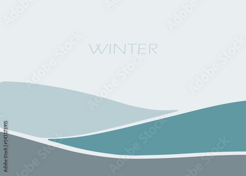 Winter abstract landscape with snowdrifts. Winter background in blue pastel colors. Calm harmonious illustration. Modern style.
