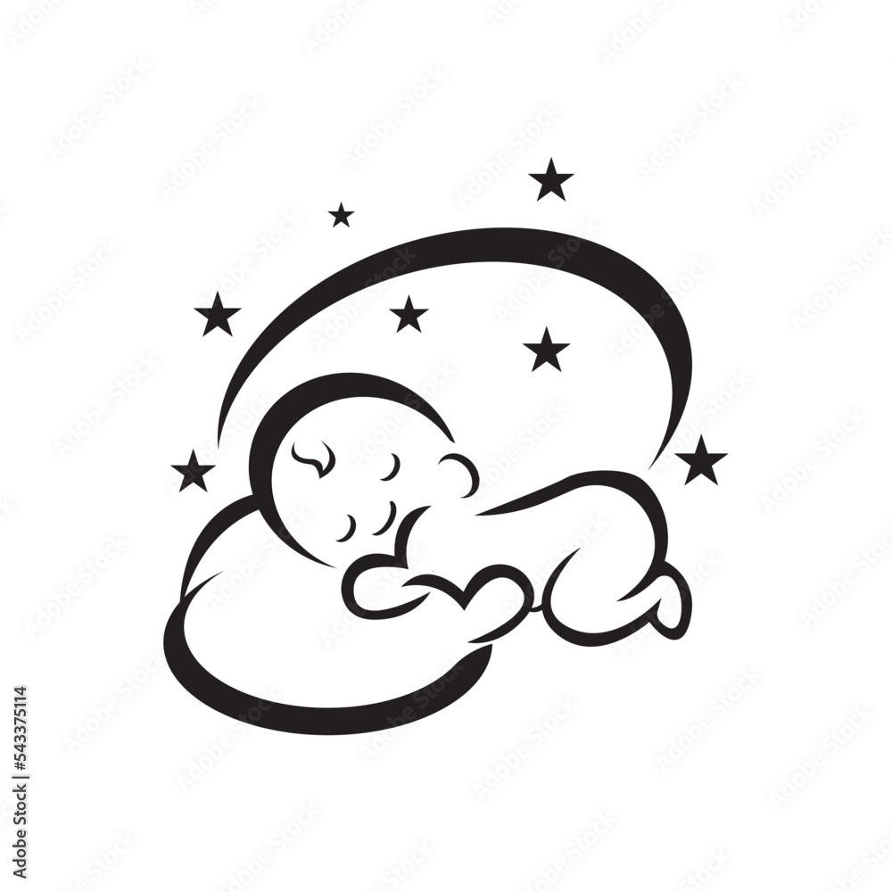 Fototapeta premium cute sleeping baby icon logo, vector design