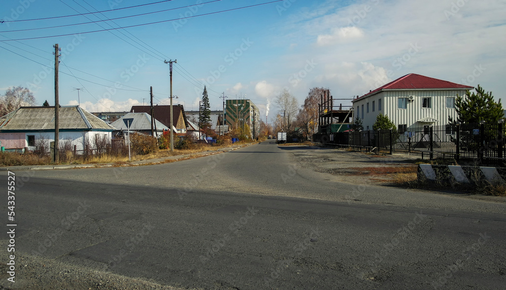 One of the city streets. Urban landscape. Private houses. Low-rise buildings (and high-rise). Ust-Kamenogorsk (kazakhstan)