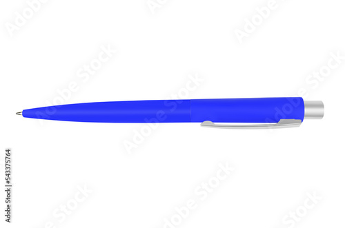 Blue automatic ballpoint pen with soft touch coating isolated on a white background