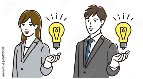 Wallpaper Mural 会社員　ビジネスパーソン　ビジネスマン　電球を浮かべる　男女セット Torontodigital.ca
