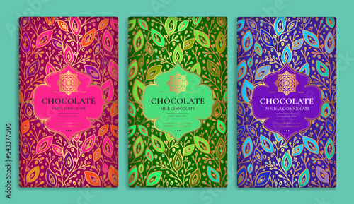 Luxury packaging design of chocolate bars. Vintage vector ornament template. Elegant, classic elements. Great for food, drink and other package types. Can be used for background and wallpaper.