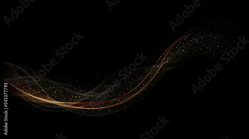 Abstract golden wavy lines elements with gold glitter isolated on black background luxury style