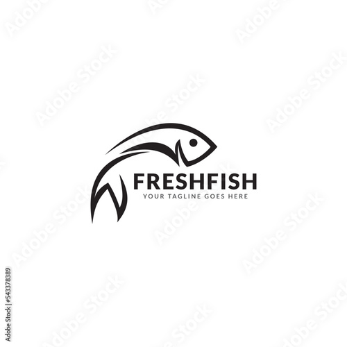 Fish in the water Logo design vector template. Seafood restaurant shop shop Logotype concept icon.