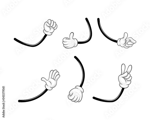 Cartoon Hand in White Glove Gesturing Waving and Showing V Sign Vector Set