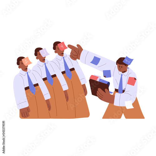 Planning and time management concept. Assign and delegate business tasks, set priorities, distribute responsibilities. Organization of team work. Flat vector illustration isolated on white background