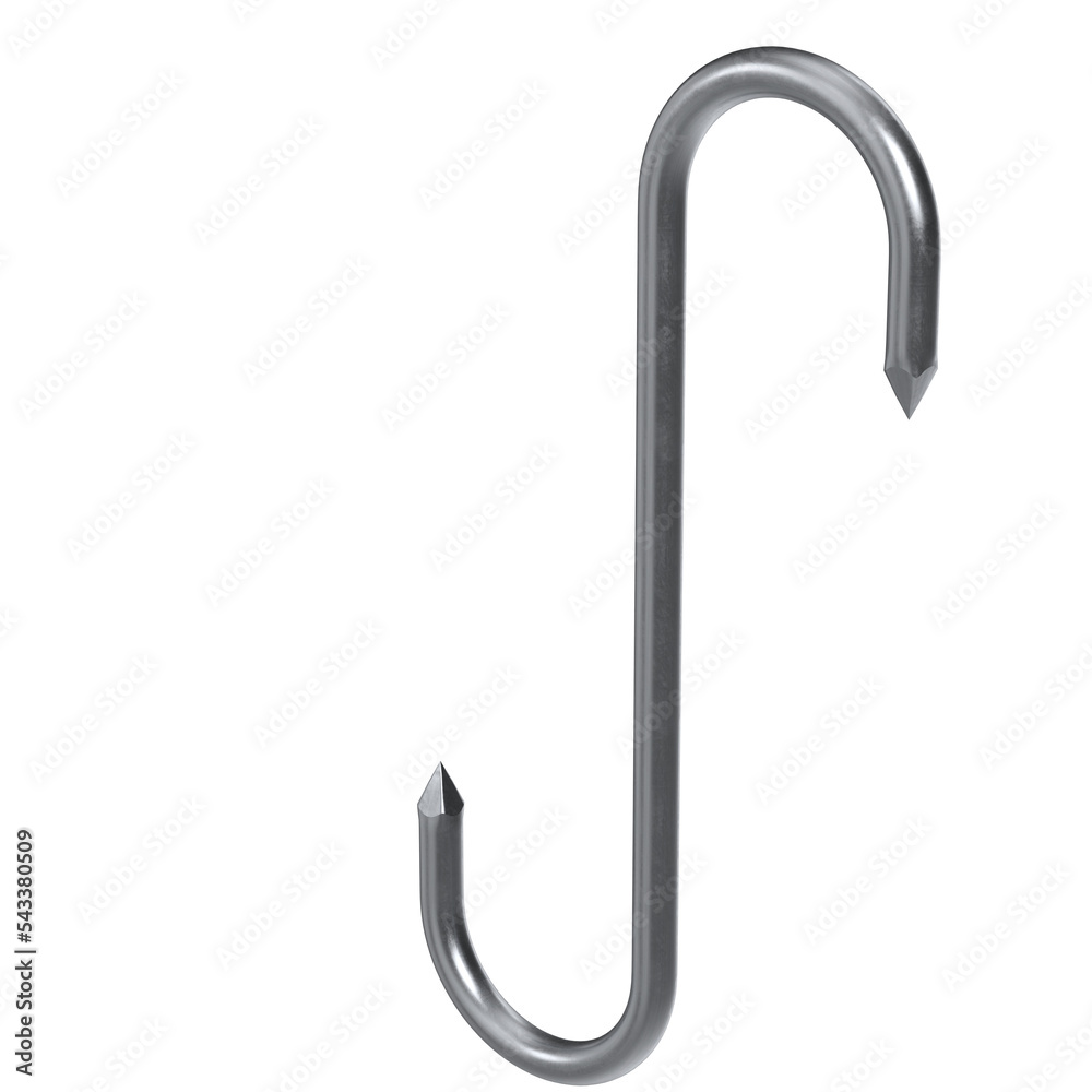 3d rendering illustration of a S-shaped meat hook 3d rendering illustration of a S-shaped meat hook