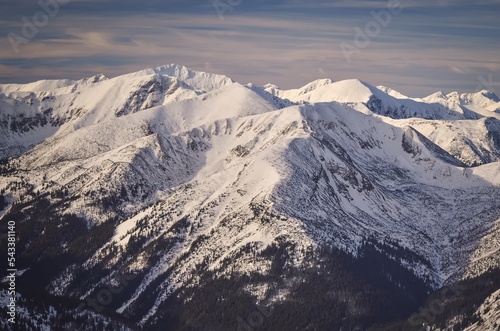 Winter mountain landscape. Snowy morning in the Polish Tatra Mountians.