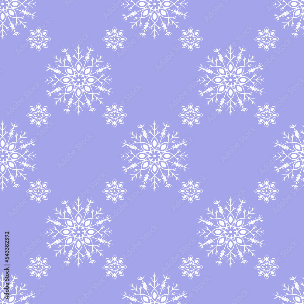 Vector pattern with snowflakes on a blue background. Seamless pattern for New Year and Christmas. Suitable for background and wrapping paper, fabric in winter version. Vintage decorative elements.