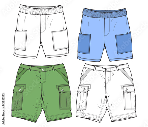 short pants drawing vector, short pants in a sketch style, trainers template, vector Illustration.