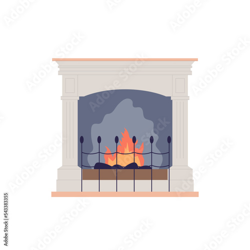 Fireplace isolated on white background. Flat vector illustration 