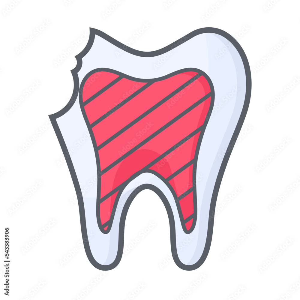 Chipped tooth flat style, vector illustration isolated on white background. Protection of teeth and enamel concept, dental care. Broken tooth needed to restoration Chipped tooth flat style, vector illustration isolated on white background. Protection of teeth and enamel concept, dental care. Broken tooth needed to restoration