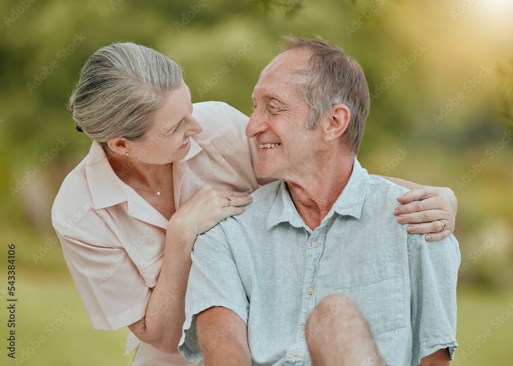 Senior, couple and smile of retirement, love and care in nature together feeling happy. Elderly marriage of a wife and man smile with happiness and quality time outdoor for commitment anniversary Senior, couple and smile of retirement, love and care in nature together feeling happy. Elderly marriage of a wife and man smile with happiness and quality time outdoor for commitment anniversary
