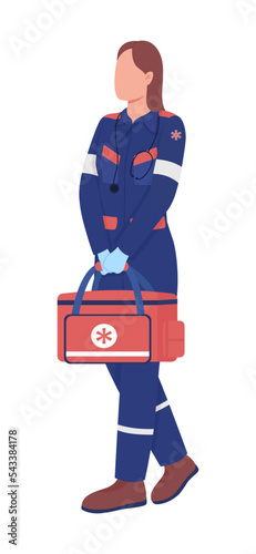 Paramedic semi flat color vector character. Editable figure. Full body person on white. First aid. Emergency service simple cartoon style illustration for web graphic design and animation