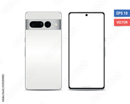 Realistic vector flat Google Pixel 7 Pro mock-up with blank screen isolated on white background. Scale image any resolution