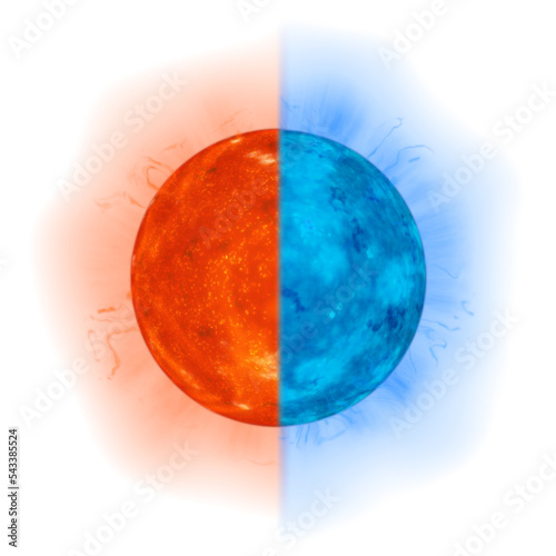 Glowing sun hot and cold with flames on transparent background