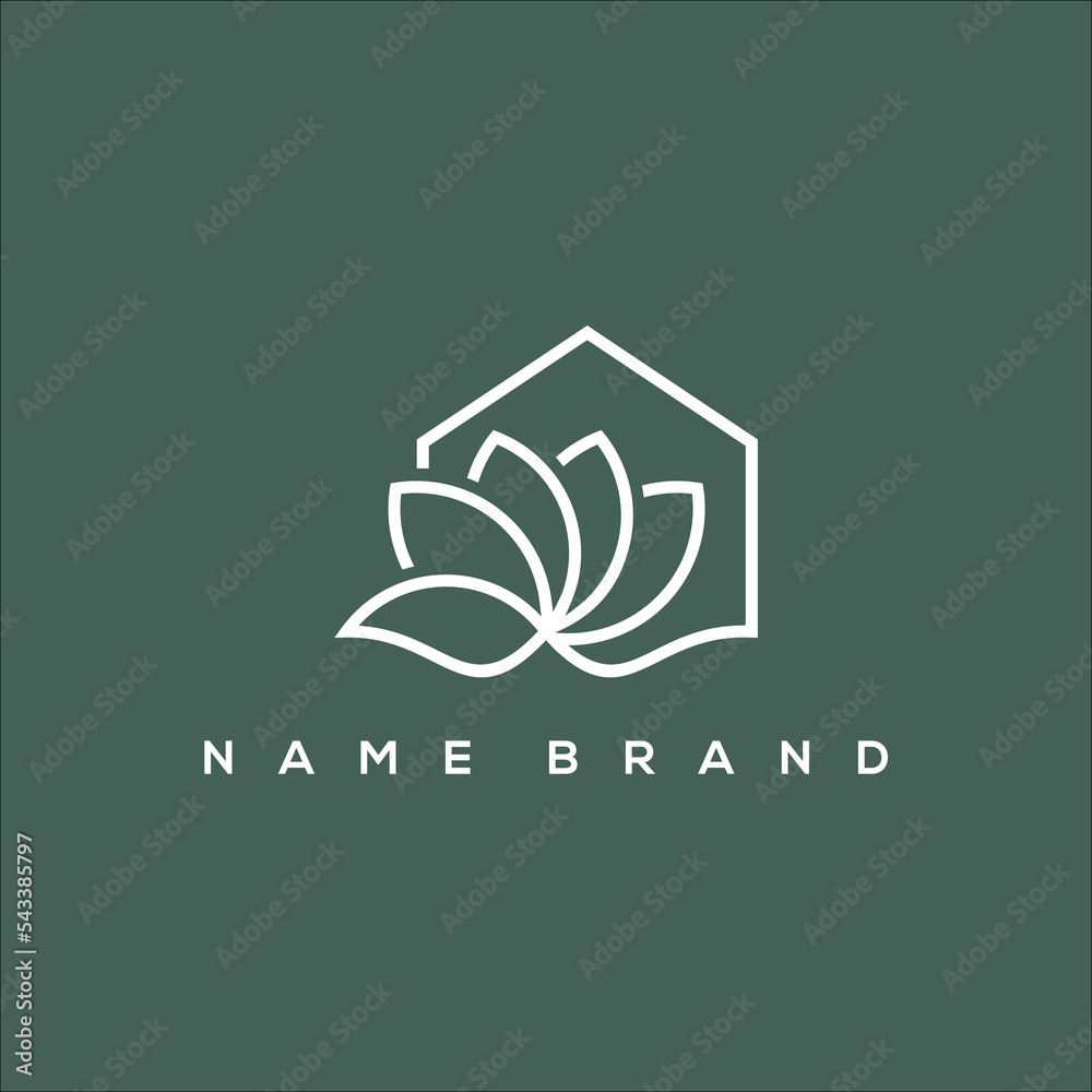 line art magnolia flower and house logo vector Stock Vector Adobe Stock
