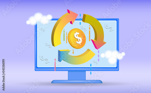 The concept of money turnover in big business. 3d vector illustration