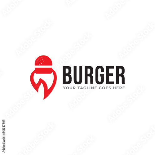 burger with fire, grilled burger logo design vector