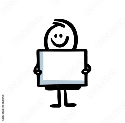 Vector picture of stickman holding empty table in hands.