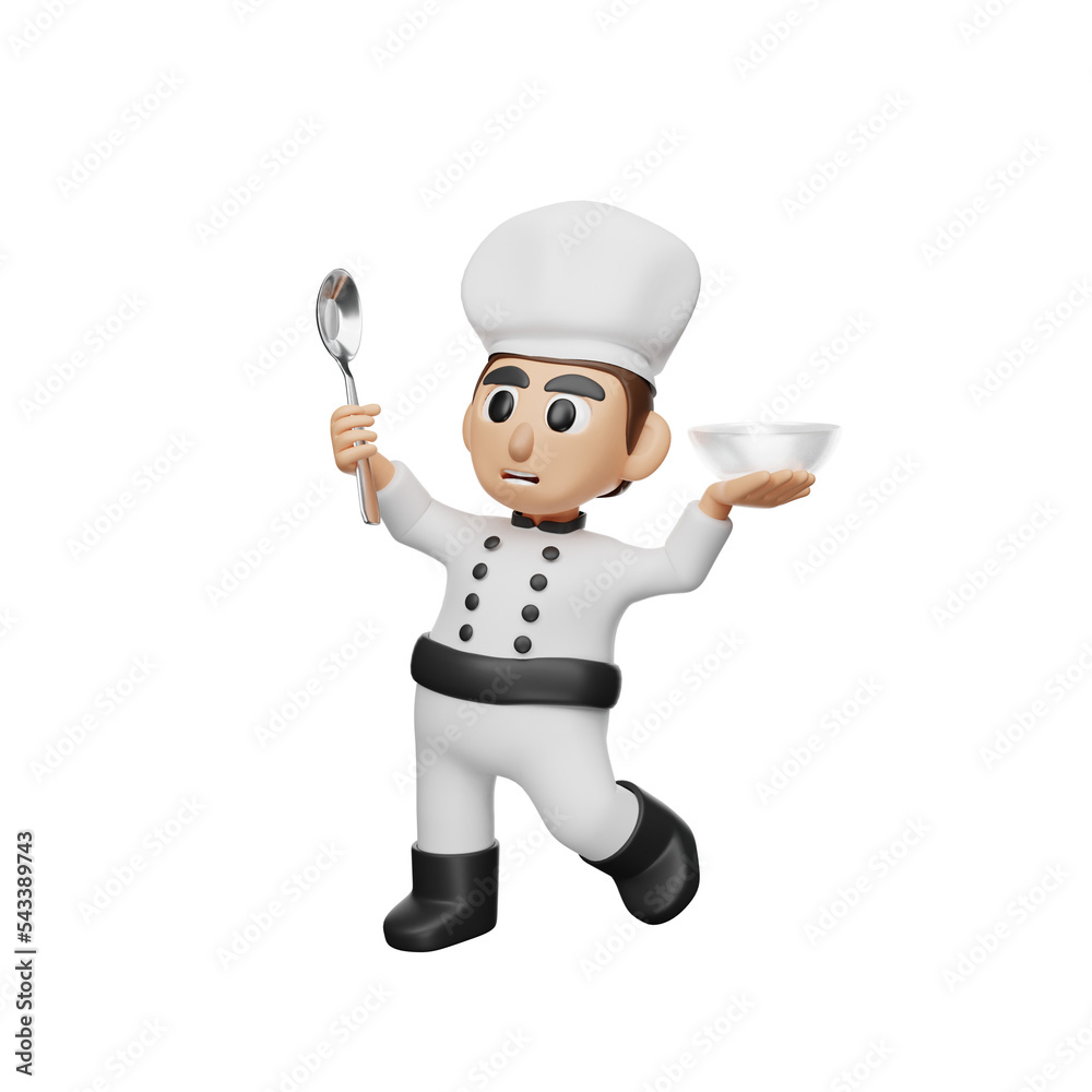 3d rendering chef character illustration with spoon and bowl 3d rendering chef character illustration with spoon and bowl