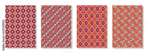 Collection of patterns with Uzbek motifs. Classic geometric textures for covers. Vector illustration.