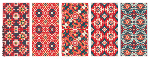Collection of patterns with Uzbek motifs. Classic geometric textures for covers. Vector illustration.