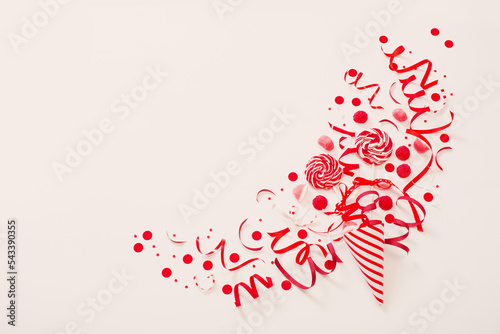 birthday background with red and white paper birthday decotations photo