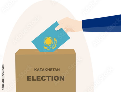 Kazakhstan election and vote concept, man hand and ballot box, election day, Kazakhstan flag vector