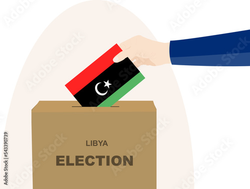 Libya election and vote concept, man hand and ballot box, election day, Libya flag vector