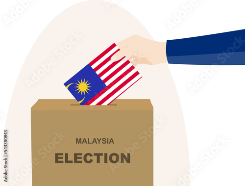 Malaysia election and vote concept, man hand and ballot box, election day, Malaysia flag vector