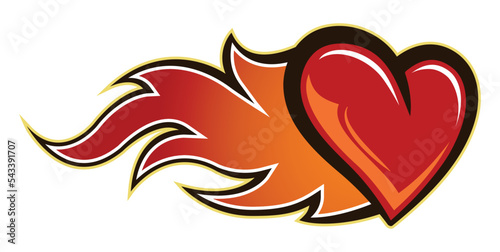 Heart burn vector graphic flaming heart symbol of love and passion logo and tattoo template heart shape with flames car sticker