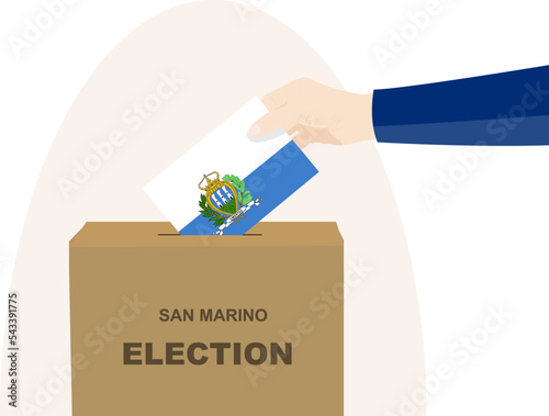 San Marino election and vote concept, man hand and ballot box, election day, San Marino flag vector