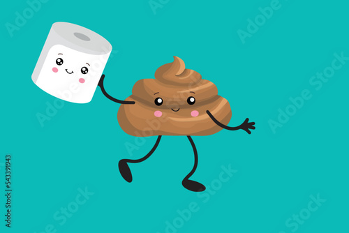 Brown poop illustration. Pile of dog poo in flat cartoon style isolated on white background. Funny excrement art.