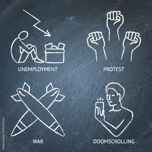 Economic crisis effects chalkboard icon set