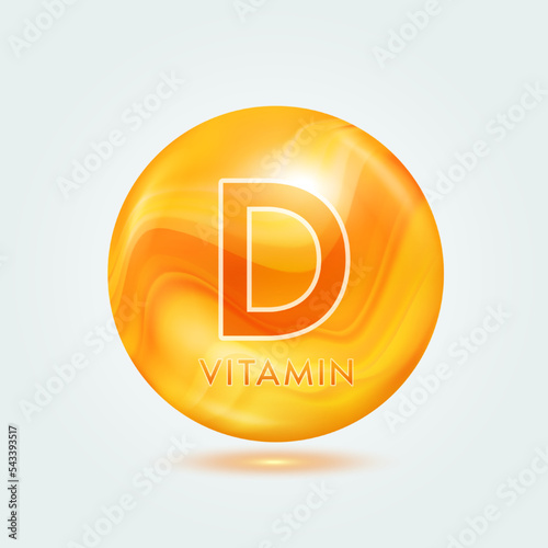 Vitamin D capsule orange golden. Beauty nutrition skincare. Vitamins complex isolated on gray background. For product design. Medical and scientific concepts. Icon 3D Vector EPS10.