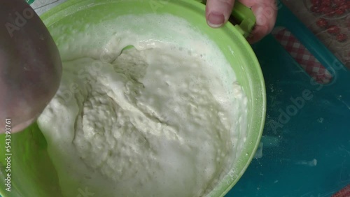 the cook kneads the dough for pies. healthy food concept