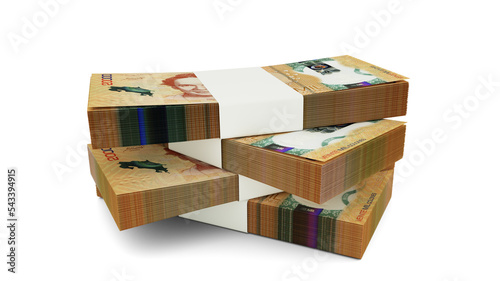 3d rendering of Stack of Costa rican colon notes. Few bundles of Haitian currency isolated on white background
